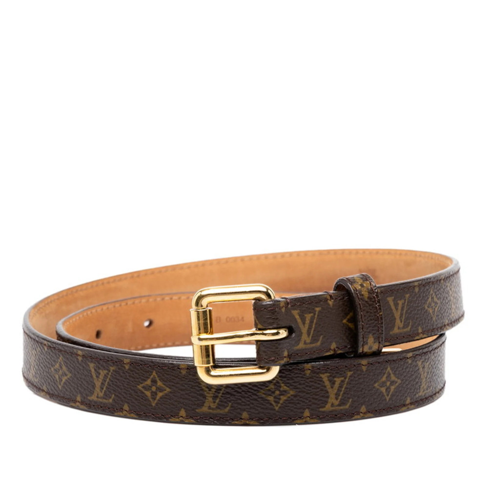 Louis Vuitton Monogram Belt, Size 80 (32), M9274W, Brown Gold Leather, Women's.
